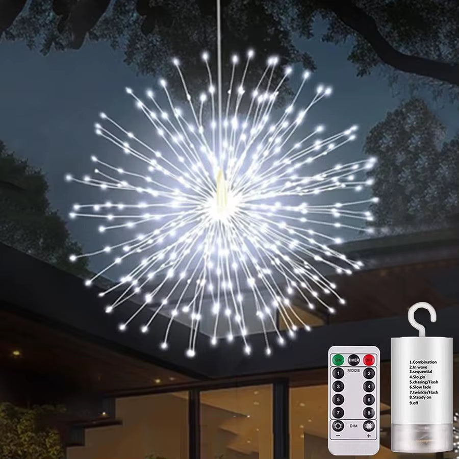 Firework Light 120/180/ 200 LED Starburst Light Battery Operated Christmas Party Globe Ball Copper Wire Hanging Fairy Light