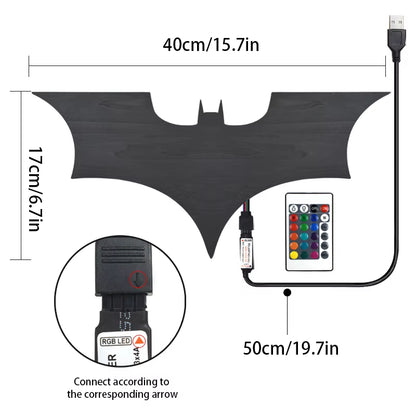 Creative 3D Bat Wall Lamp RGB Bedside Decorative LED Mirror Light with Remote Control for Bedroom Living Room Porch Passage