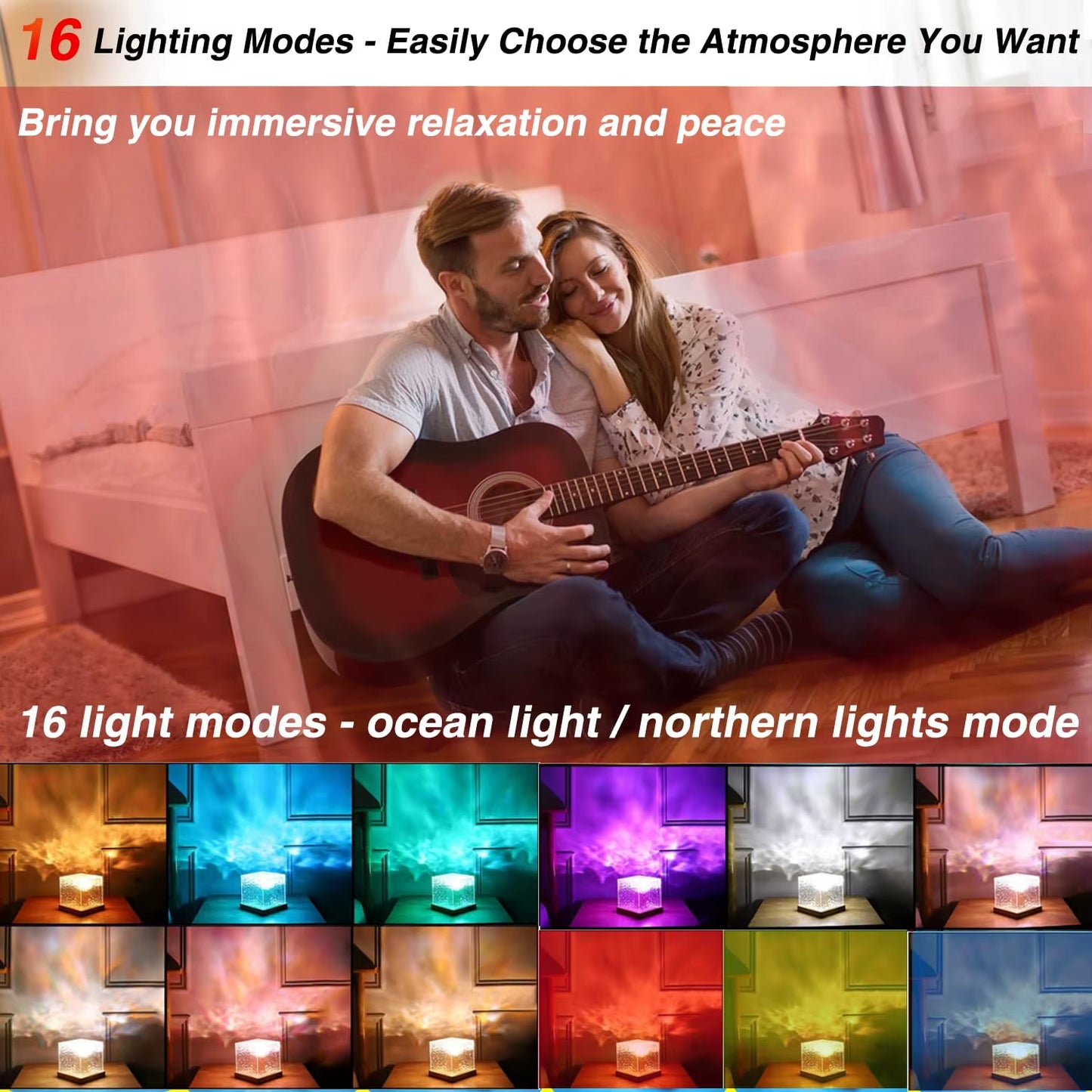 Ocean Lamp Water Light Projector - Water Ripple Projector Light Cube Aurora Northern Lights Wave Ripple Night Light for Bedroom